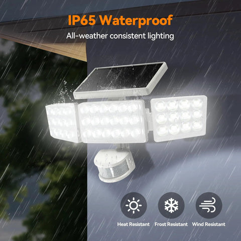 Rock Solid Outdoor Solar Flood Lights With Motion Sensor And 168 Led, Sick 3500 Lm Brightness, Heavy Duty 3 Head Design For Yard Security, Tough As Nails Waterproof, Legit Awesome For Porch Or Driveway, 4 Pack
