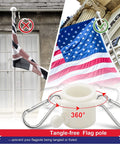 Heavy Duty 5Ft Outdoor Flagpole Kit With Anti Tangle 360 Degree Rings displaying UK and US flags with no tangling effect.