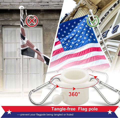 Heavy Duty 5Ft Outdoor Flagpole Kit With Anti Tangle 360 Degree Rings displaying UK and US flags with no tangling effect.