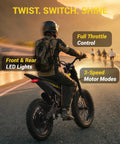 Rider on Patrol Electric Bike For Adults And Teens With 4000W Peak Motor And 40 MPH Top Speed, scenic mountain road at sunset