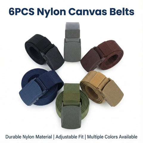 6 Pack Tactical Belt For Men With Heavy Duty POM Buckle Metal Free Nylon Web Belt 1.5 Inch Wide 49 Inch Long Color Variety