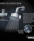 Diagram of Katalyst Air-Induction Spray technology for Devonshire Rite-Temp Shower Valve Trim With Lever Handle And 2.5 GPM Showerhead.
