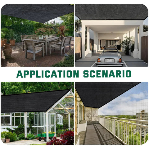 Forty Percent Shade Cloth Six Point Five by Ten Feet Breathable HDPE Mesh Sun Shade Tarp installed over patio, carport, greenhouse, balcony