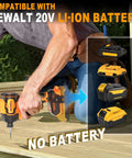 Cordless Impact Driver Tool Only With A Beast Brushless Motor 2300 Inch Pounds Torque Four Speed Settings One Fourth Inch Chuck Lightweight With LED Light Includes Tool Bag Compatible With DeWalt 20V Max Battery being used on deck with battery options displayed