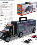 Big Transport Car Carrier Set With 12 Die Cast Vehicles And 8 Traffic Signs For Kids Ages 3 To 7 Durable Plastic Construction