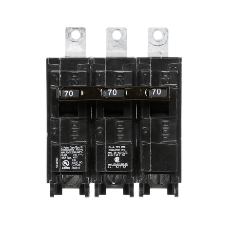 70 Amp Three Pole 240 Volt Bolt In Breaker With 10KAIC Interrupting Rating Type BL Molded Case Circuit Breaker For Panel Board Mounting UL Listed