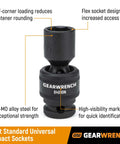 Close-up of 6 pt socket from 13 Piece One Half Inch Drive 6 Point Impact Socket Set SAE Heavy Duty CrMo Steel With Off Corner Loading Minimizes Rounding And Slips Built Tough For Pros And DIYers Who Demand Serious Torque And Lasting Performance, featuring flex design and high-visibility markings.