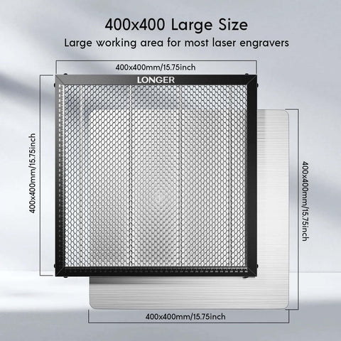Longer honeycomb working table with aluminum frame, 400x400mm surface, 15.7x15.7x0.86 in for CO2/diode laser engravers