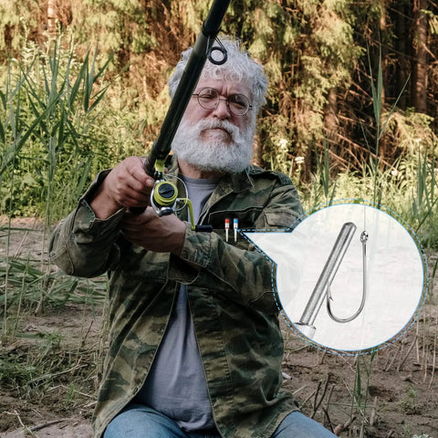 Man fishing outdoors with Diamond Retractable Knife Sharpener Pen Style Dual Pack Steel Diamond Rod Edge tool in pocket.