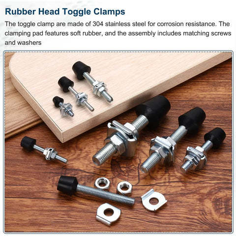 Two Pack Rubber Head Toggle Clamps M8x70mm Carbon Steel Zinc Plated For Boxes, Cabinets, And Doors Includes Screws And Washers Built Tough For Quick Install And Secure Hold, set with screws and washers