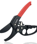 Badass Heavy Duty Anvil Pruning Shears 8 Inch Blade Ratchet Action Pruner with ergonomic red grips for rose bushes and shrubs.