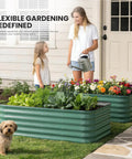Modular Galvanized Raised Garden Bed Kit For Outdoor Yards 5 By 3 By 1.4 Ft 4 In 1 Raised Planter Box with flowers and vegetables