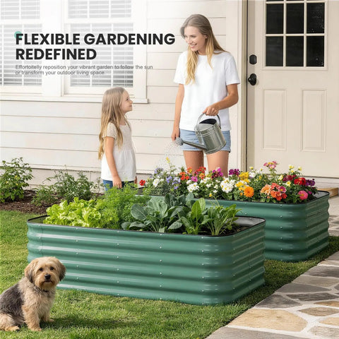Modular Galvanized Raised Garden Bed Kit For Outdoor Yards 5 By 3 By 1.4 Ft 4 In 1 Raised Planter Box with flowers and vegetables