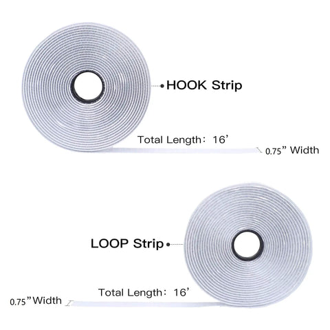 16 Ft Hook And Loop Tape Set With Self Adhesive Backing, Heavy Duty 0.75 Inch Wide Strips In White, Two Roll Pack