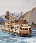 Research Vessel 3D Wooden Puzzle Kit For Adults, Mechanical Ship Model With Bathyscaphe, Motorboat, Lifeboat, Swing Jib Crane, And Three Navigation Modes - Brain Teaser Hobby Set For Home Decor And Hands-On STEM Fun; wooden ship on water