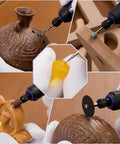 All In One Rechargeable Cordless Engraving Pen Kit With 82 Accessories carving wood, glass, and stone close-up