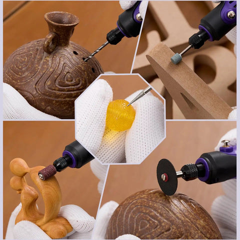 All In One Rechargeable Cordless Engraving Pen Kit With 82 Accessories carving wood, glass, and stone close-up