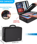 Fireproof Document Box With Lock And 25 Colorful Pocket Folders, showing interior and exterior dimensions, large capacity illustration