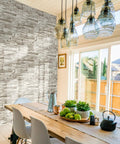 Stone Brick Wallpaper Peel And Stick Vinyl For Walls 17.7 In By 118.1 In Removable Backsplash in dining room setting