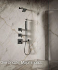 Parallel Single Function Showerhead 1.75 GPM Matte Black Finish in modern bathroom with square circle style