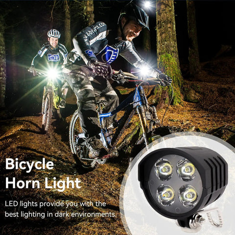 12W Ultra Bright Bike Front Light For Electric Bikes And Scooters With Fog Lights And Horn, Easy To Install, Fits 36V 48V 52V 60V Ebikes, Crazy Bright Night Riding LED Headlamp For Trails And Road