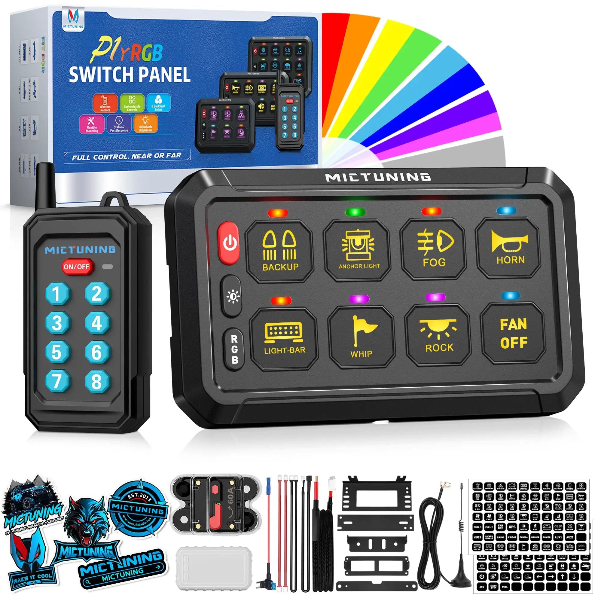 RGB 8 Gang Dual Control Switch Panel With RF Remote