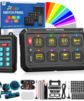 RGB 8 Gang Dual Control Switch Panel With RF Remote 230Ft Range Backlit Off Toggle Momentary Strobe Pulsed Dimmer Pod Silicone Cover