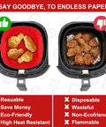 Two Pack Silicone Air Fryer Liners For Three To Five Quart Baskets Reusable Nonstick Inserts For Easy Cleanup Food Safe No Fuss Frying Accessory Fits Top Eight Inch And Bottom Six Point Eight Inch Pans, showing reusable red silicone liner and disposable paper liner