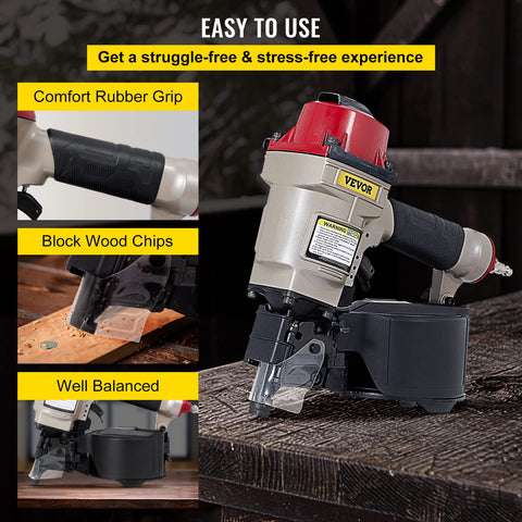 Coil Siding Nailer CN55 From One Inch To Two And One Quarter Inches 15 Degree Pneumatic Siding Nail Gun For Siding Sheathing Wood Fencing Decking with comfort grip