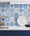 Blue Glossy Peel And Stick Contact Paper Roll Thicker Waterproof Self Adhesive Wallpaper for countertops with blue and white pattern