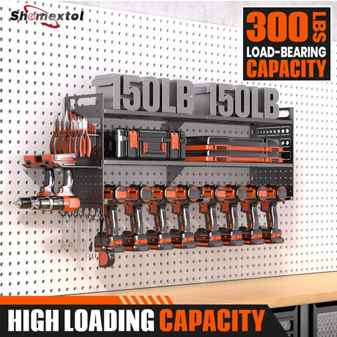 33 Inch Wide Power Tool Organizer Wall Mount Heavy Duty Cordless Tool Rack With 10 Drill Holders, 300 Lb Capacity, 3 Tier Garage Storage