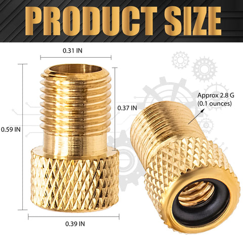 Detailed view of Brass Presta To Schrader Valve Adapter For Bikes Converting Presta To Schrader with size dimensions and weight