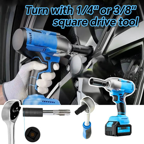 Eight Piece Tap Socket Set With One Quarter Inch Drive And Three Eighths Inch Drive Fits All MCTI Standard Taps Up To One Half Inch And One Eighth Inch NPT Plus Metric Up To Twelve Millimeters For Socket Wrench Kits shown with power tool in use