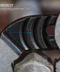 Close-up of 12 Inch Tongue And Groove Pliers With Straight Jaw For Boss Grip Laser Heat Treated Teeth And Undercut No Slip Design.