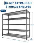 Flex Your Storage Space With This Badass Heavy Duty 5 Tier Metal Wire Shelving Rack measuring 82.68" high for garage or home.
