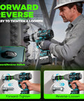 Heavy Duty Cordless Impact Wrench 1 Inch Drive Brushless Motor provides 3000Nm ultra high torque using forward/reverse switch.