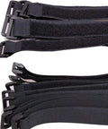25 Pack Black Reusable Cable Straps With Heavy Duty Hook And Loop Closure, Slick Wire Ties For Cord Management Keeping Every Desk Setup Lockdown Tight And Clearing All The Snarls Quick 1Inch Wide, showing multiple nylon straps.