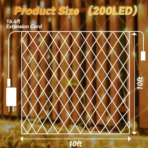 Diagram of 10x10Ft Gazebo Net Lights Outdoor With 200 LED Waterproof Mesh Lighting Timer 8 Modes Connectable Christmas Net Lights