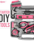 Pink 35 Piece Cordless Tool Kit With 3.6V USB Electric Screwdriver Set For Women, Lightweight Home Repair Kit Open View