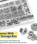 Two In One Hex Nut Kit For DIY And Automotive, 510 Piece SAE And Metric Nut Set, 304 Stainless Steel Nuts in storage box