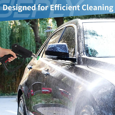 Beefy Pressure Washer Short Gun 5000 PSI Ten And A Half GPM Power Packed Spray Gun in use washing a black car