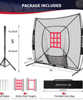 7x7 Ft Extra Large Baseball And Softball Training Net with Batting Tee, heavy duty steel frame and oversized hitting zone, package view.
