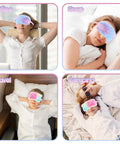 Collage of people using Two Pack Plush Sleep Eye Masks Set, Ultra Soft Faux Fur Blindfold for travel, naps, and camping.