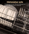 Eight Piece Steak Knife Set With Stainless Steel Serrated Blades and Elegant Black Handles in dishwasher