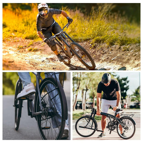 Cyclists mountain biking and maintaining bicycles, showcasing the use of 2 In 1 Bicycle Chain Plier Tool Link Pliers For Quick Link Opening And Closing.