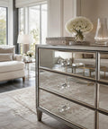 Glass Cabinet Knobs Set Of Eight In Silver With Clear Crystal Ring for dresser pulls on mirrored cabinet.