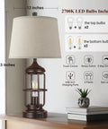 23 Inch Rustic Industrial Table Lamps Set Of 2 With USB A And C Ports featuring night light and touch control on a wooden table