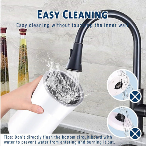 Person cleaning 2 In 1 Milk Frother And Steamer For Lattes And More, Electric Foam Maker with water stream for easy maintenance