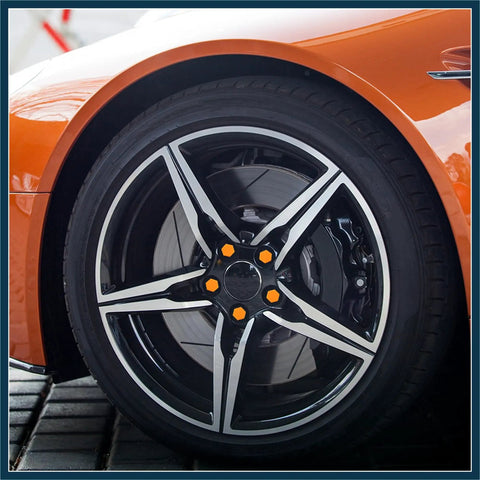 Hot Orange Silicone Wheel Nut Covers 21mm Universal Lug Bolt Caps Set Of 20 For Cars And Trucks Fits 21mm Nuts installed on wheel