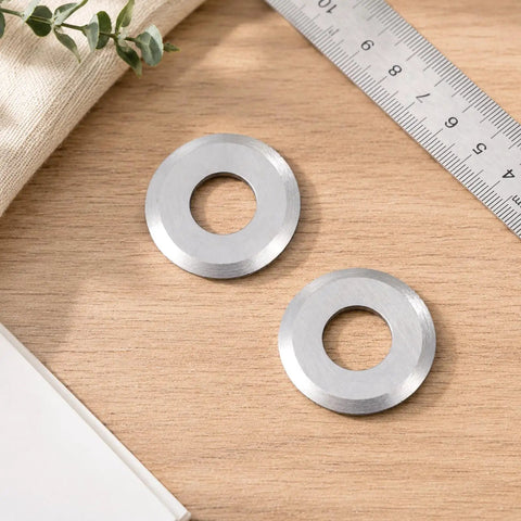 2 Pack Replacement Blades For Manual Wire Stripper 35Mm OD And 16Mm ID, steel cutter rings on wooden surface.